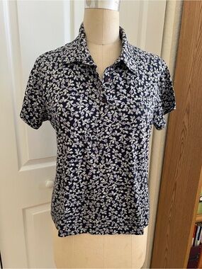 MARCS Navy Short-Sleeve Floral Button-Down Polo